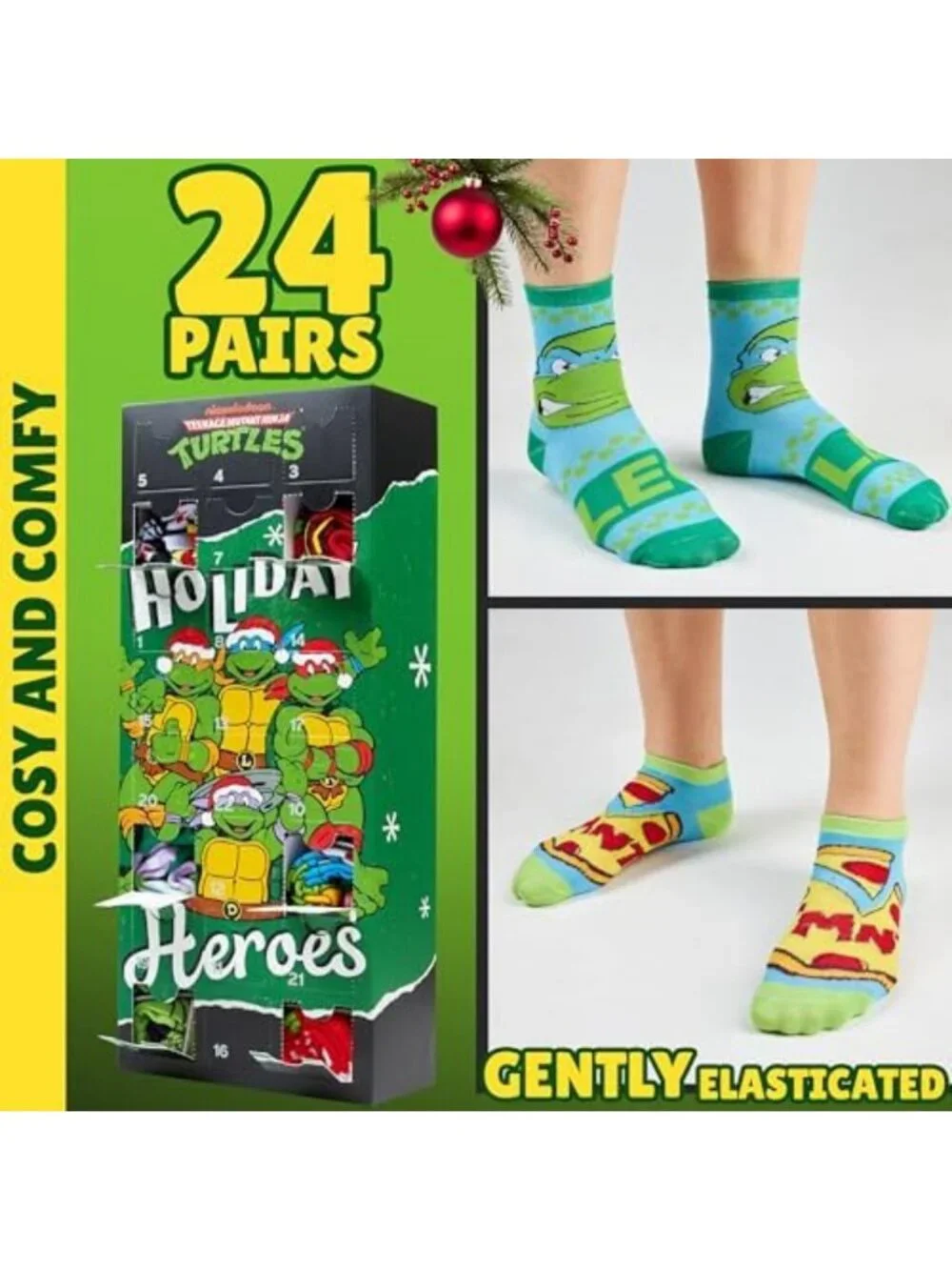 24 Pcs Teenage Mutant Ninja Turtles Socks Advent Calendar for Kids 2026